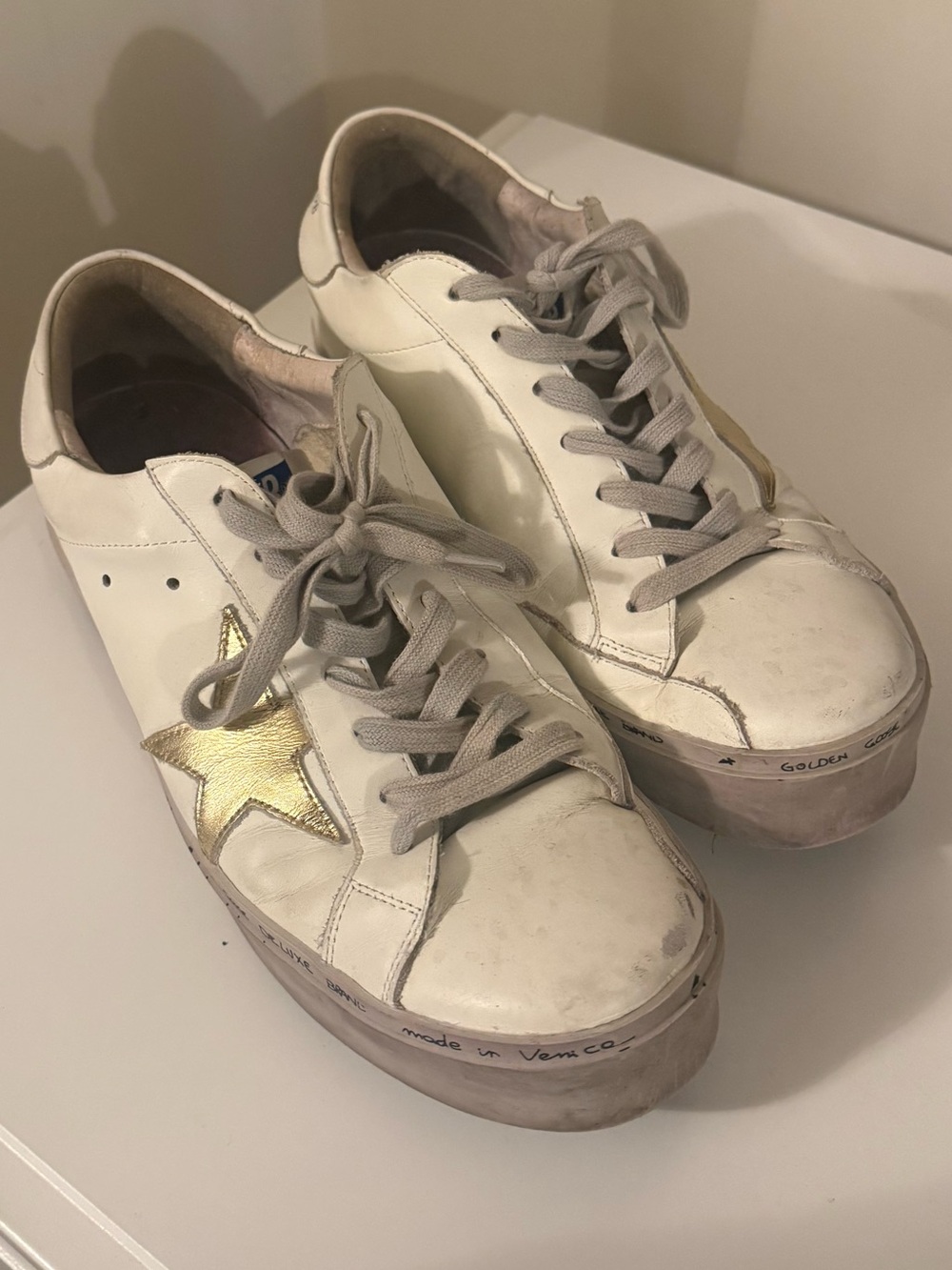 GOLDEN GOOSE Hi-Star Sneaker in White Leather with Gold Star (see all photos)